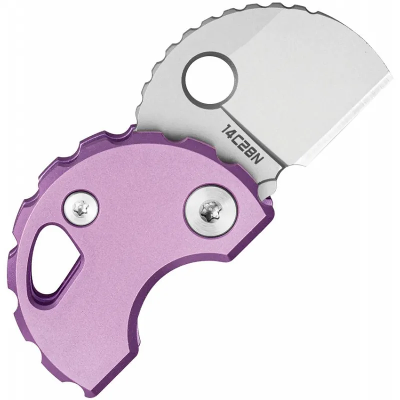 Bestechman Turtle Button Lock Keychain Folding Knife - 0.79" 14C28N Bead Blast Sheepsfoot Blade Purple Titanium Handle