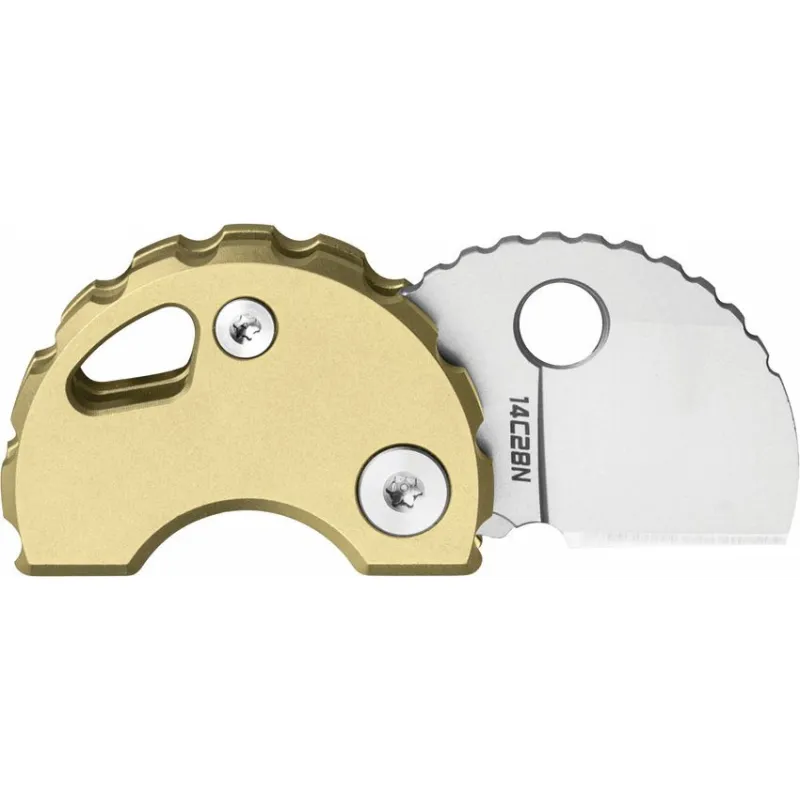 Bestechman Turtle Button Lock Keychain Folding Knife - 0.79" 14C28N Bead Blast Sheepsfoot Blade Gold Titanium Handle Cyclaire Knives and Tools