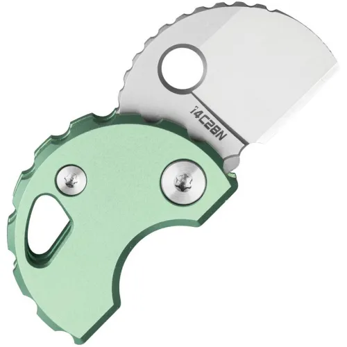 Bestechman Turtle Button Lock Keychain Folding Knife - 0.79" 14C28N Bead Blast Sheepsfoot Blade Green Titanium Handle