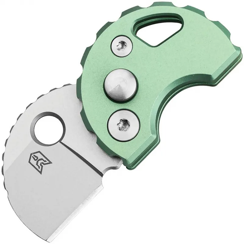 Bestechman Turtle Button Lock Keychain Folding Knife - 0.79" 14C28N Bead Blast Sheepsfoot Blade Green Titanium Handle Cyclaire Knives and Tools