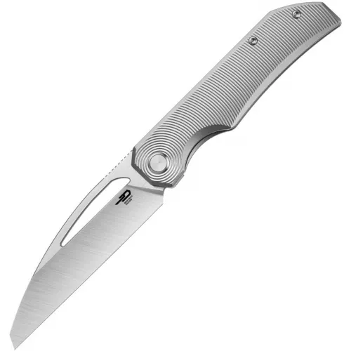Bestech Knives Taipan Folding Knife - 3.73" Hollow Grinds MagnaCut Sheepsfoot Blade Bead Blasted Titanium Handle 