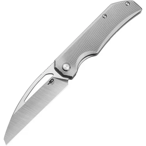 Bestech Knives Mini Taipan Folding Knife - 3.25" Hollow Grinds MagnaCut Sheepsfoot Blade Bead Blasted Titanium Handle 