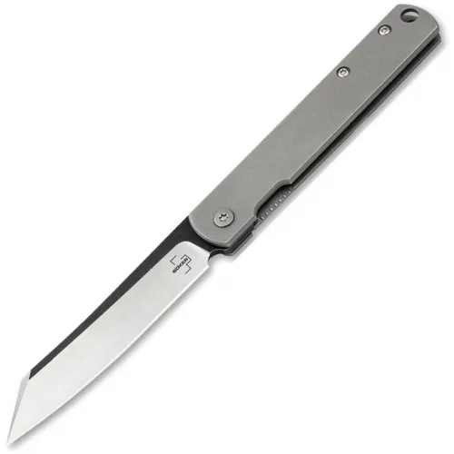 Boker Plus Zenshin Knife - 2.95" 440C Two-Tone Wharncliffe Blade Stonewashed Steel Handle