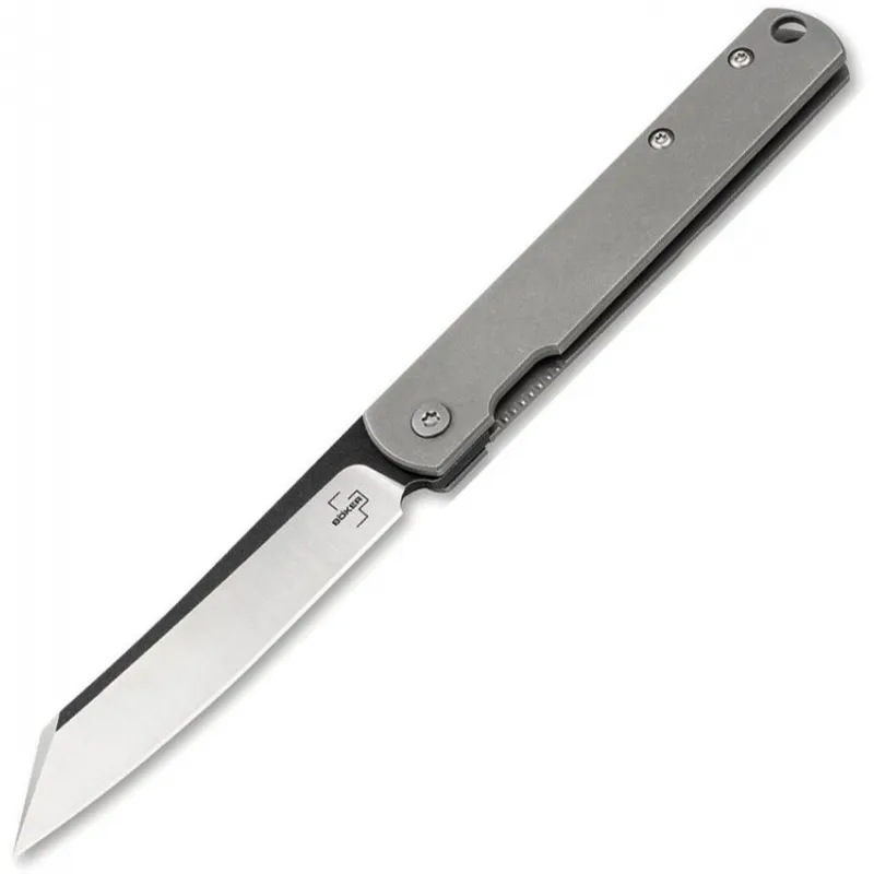 Boker Plus Zenshin Knife - 2.95" 440C Two-Tone Wharncliffe Blade Stonewashed Steel Handle Cyclaire Knives and Tools