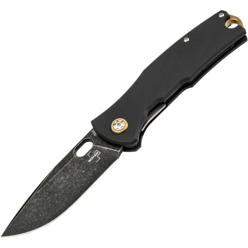 Boker Plus Vox Fieldfolder Folding Knife - 3.41" Blade Black G10 Handle with Brass Spacer