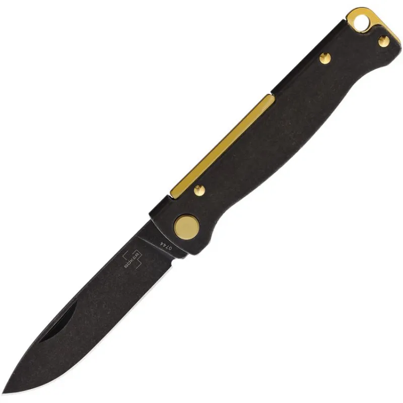 Boker Plus Atlas Gen 2 UK EDC Pocket Knife - 2.64" Stainless Steel Blade Black Stainless Steel Handle with Brass Accents Cyclaire Knives and Tools