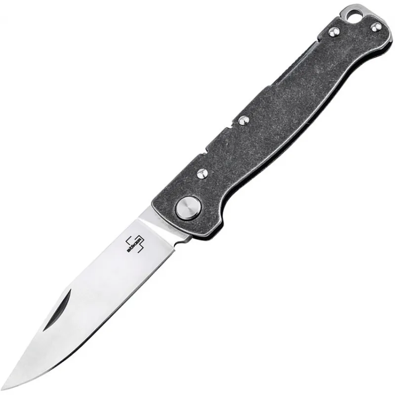 Boker Plus Atlas Backlock Pocket Knife - 2.8" Satin CP Blade, Dark Stonewashed Stainless Steel Handle Cyclaire Knives and Tools