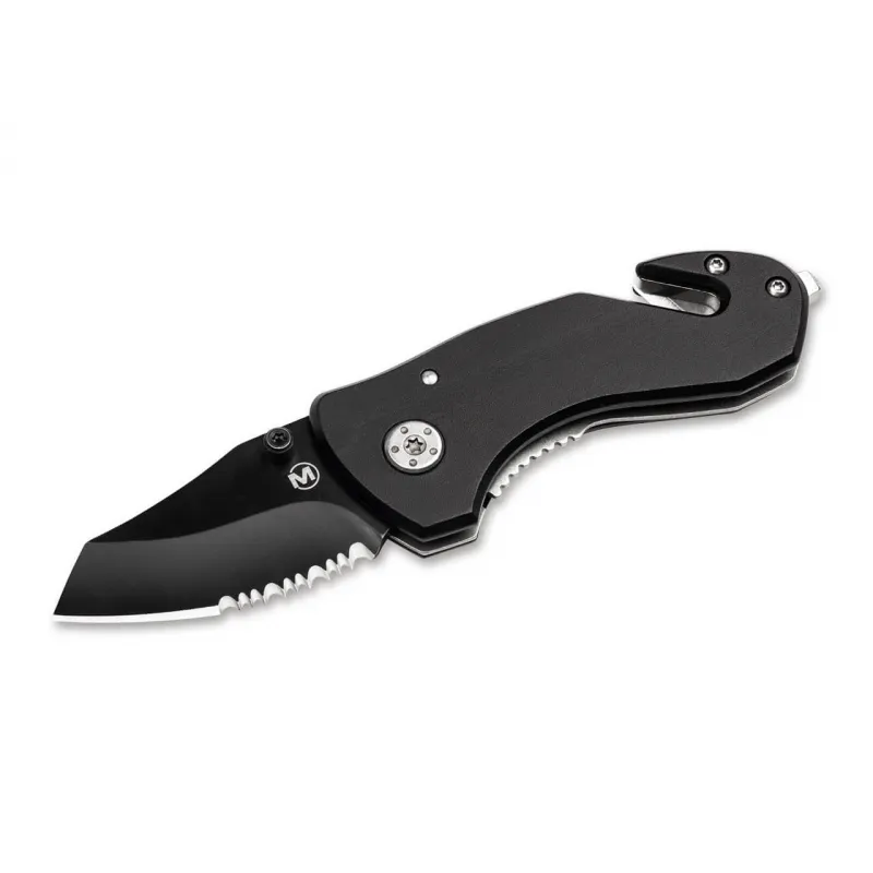 Boker Magnum Black Rescue Knife - 2.08" High Carbon Stainless Steel Blade Black Handle  Cyclaire Knives and Tools