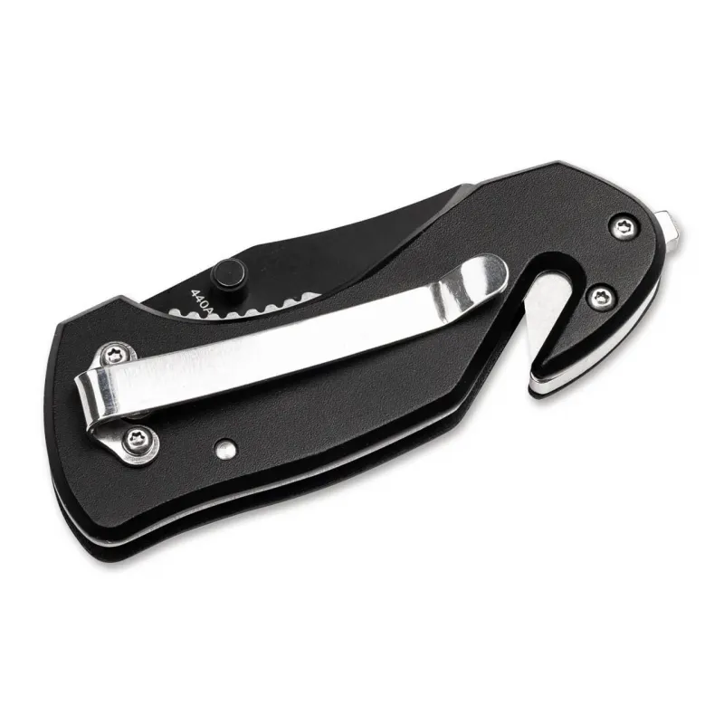 Boker Magnum Black Rescue Knife - 2.08" High Carbon Stainless Steel Blade Black Handle  Cyclaire Knives and Tools