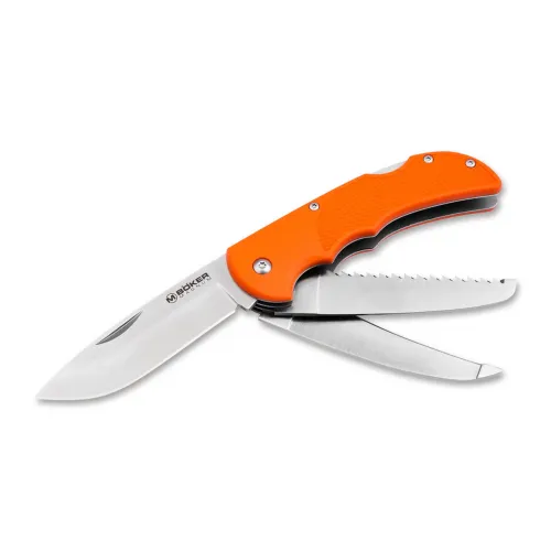 Boker HL Triple Pocket Knife with Saw -  3.3" 440C Stainless Steel Orange Handle