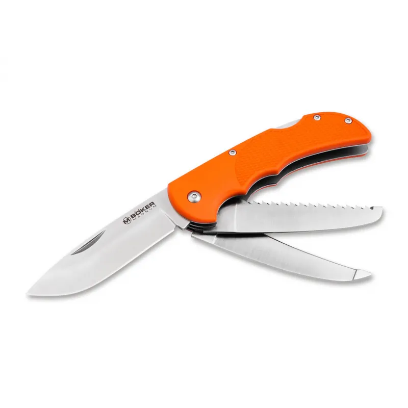 Boker HL Triple Pocket Knife with Saw -  3.3" 440C Stainless Steel Orange Handle Cyclaire Knives and Tools