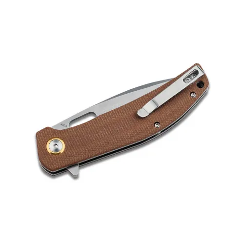 Boker Magnum Toxicofera Folding Knife - 3.46" 440A Stonewashed DP Blade, Brown Micarta Handle