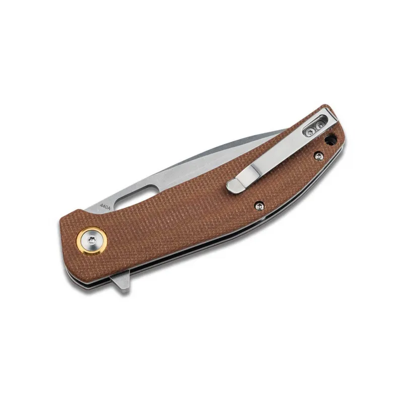 Boker Magnum Toxicofera Folding Knife - 3.46" 440A Stonewashed DP Blade, Brown Micarta Handle Cyclaire Knives and Tools