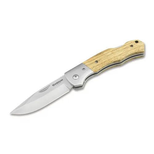 Boker Magnum Rustic Folding Knife - 3.34" 440A Stainless Steel CP Blade Zebrawood Handle