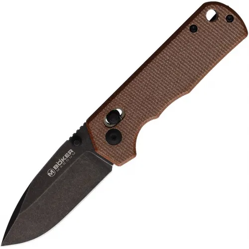 Boker Rockstub Folding Knife - 2.64" Black Stonewashed Blade Brown Micarta Handle