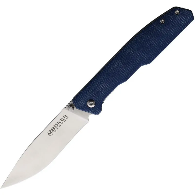 Boker Magnum Deep Blue Canvas Pocket Knife - 3.54" Blade Blue Micarta Handle Cyclaire Knives and Tools