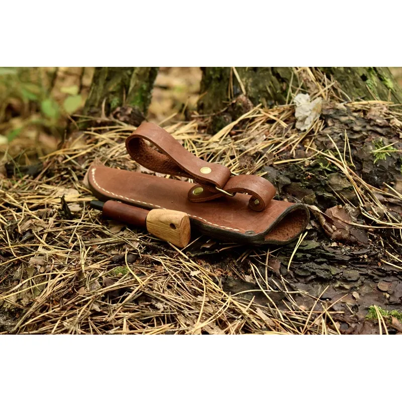 BPS Brown Leather Sheath with Ferror Rod and Belt Loop for Fixed Blade Knives with 4-5" Blades Cyclaire Knives and Tools