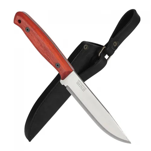 BPS Knives Flamebird Fixed Blade Knife - 5.3" 1066 Carbon Blade Red Padauk Wood Handle 