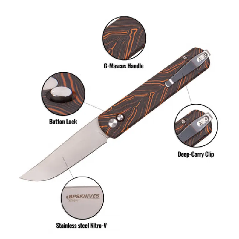 BPS Knives Skua Folding Knife - 3.46" Nitro-V Blade G-Mascus Handle Cyclaire Knives and Tools