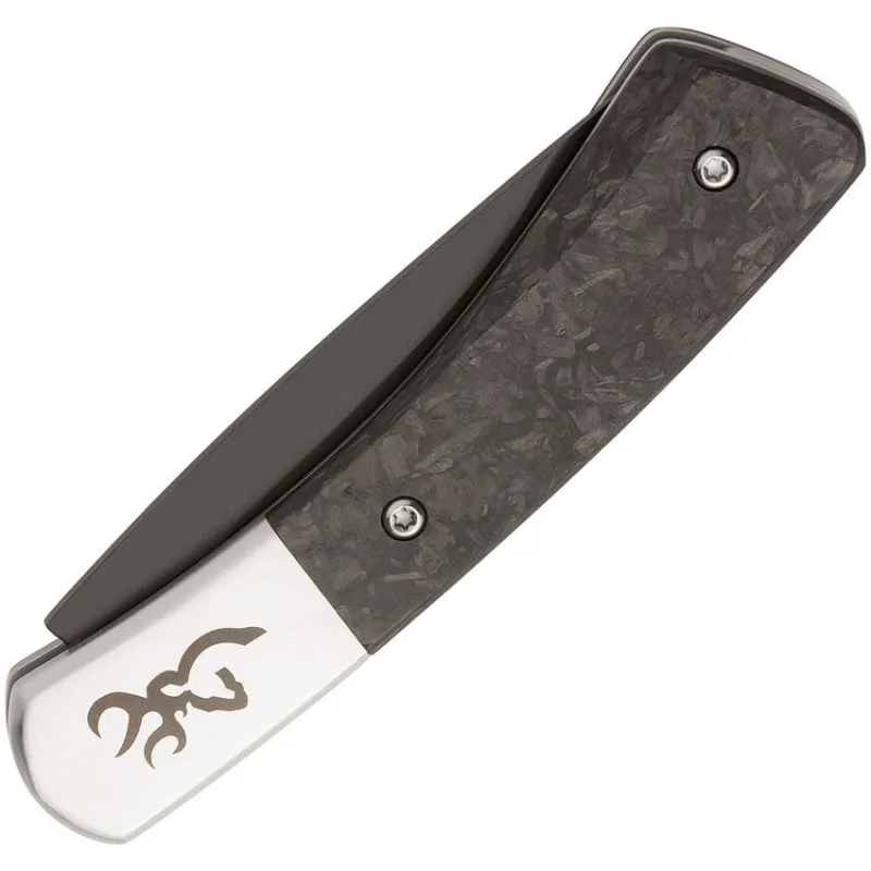 Browning Knoll UK EDC Folding Knife - 2.38" Black Coated 12C27 Blade Marbled Carbon Fiber Handle Cyclaire Knives and Tools