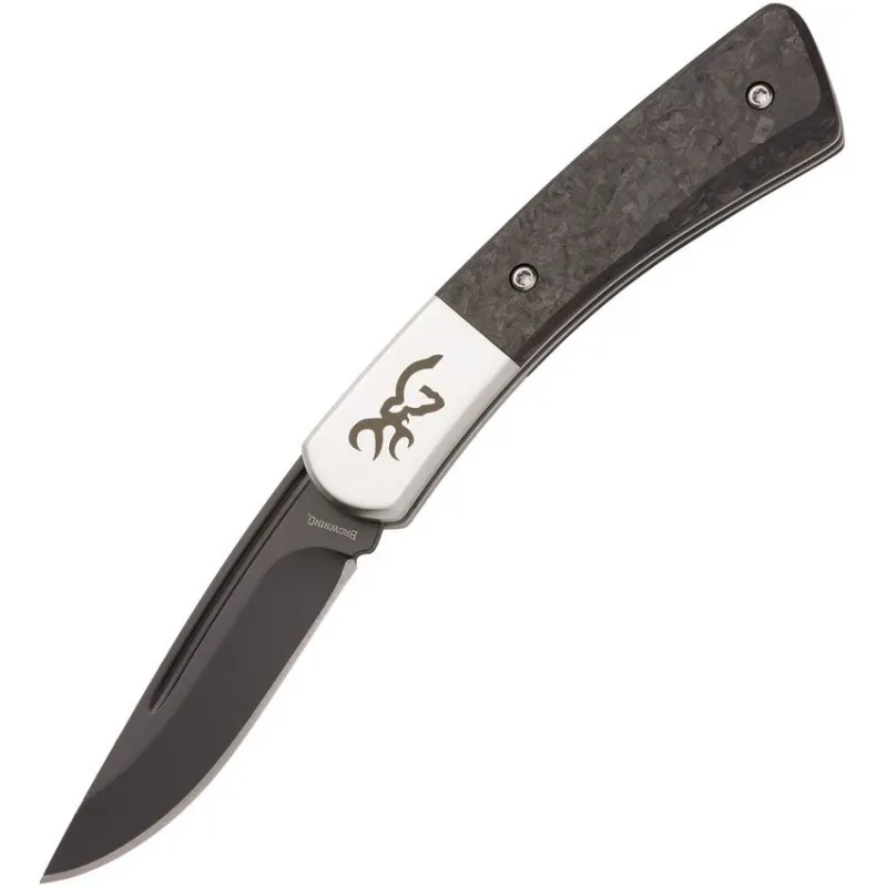 Browning Knoll UK EDC Folding Knife - 2.38" Black Coated 12C27 Blade Marbled Carbon Fiber Handle Cyclaire Knives and Tools