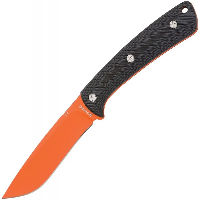 Browning Back Country Fixed Blade Knife - 3.5" Orange Ceramic Coated D2 Steel Black G10 Handle Cyclaire Knives and Tools