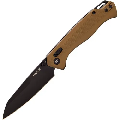 Buck Ferrox Crossbar Lock Folding Knife - 3.25" D2 Tool Steel Reverse Tanto Blade Bronze Aluminum Handle