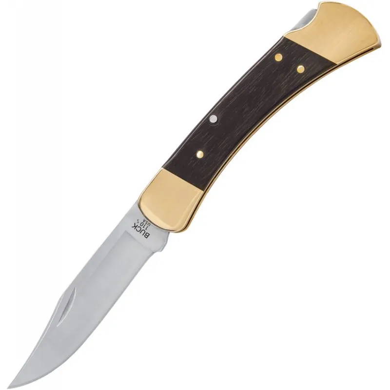 Buck 110 Slim Heritage Elite Folding Hunter - 3.75" MagnaCut Blade Ebony Wood Handle with Brass Bolsters Cyclaire Knives and Tools