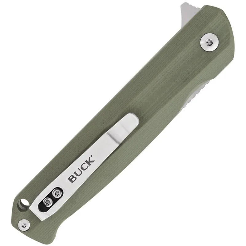 Buck Langford Linerlock Folding Knife - 3.38" Stainless Steel Blade Green G10 Handle Cyclaire Knives and Tools
