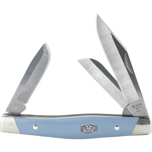 Buck Stockman 3 Blade UK EDC Folding Knife - 3" CP, 2.14" Sheepsfoot and 2" Spey Blades Blue Handle