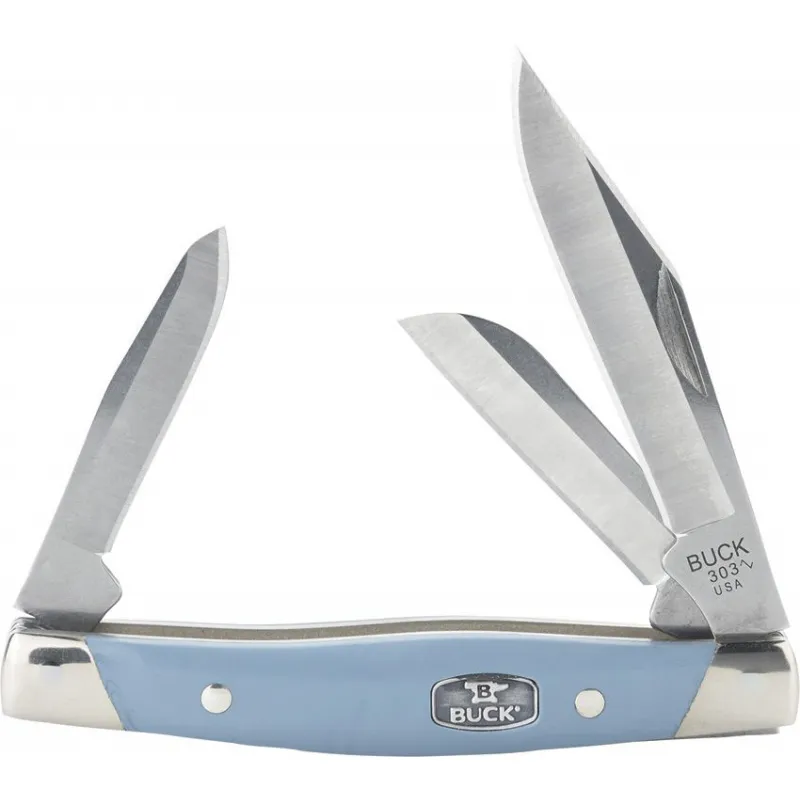 Buck Cadet 3 Blade UK EDC Folding Knife - 2.6" CP, 1.9" Sheepsfoot and 1.78" Spey Blades Blue Handle Cyclaire Knives and Tools