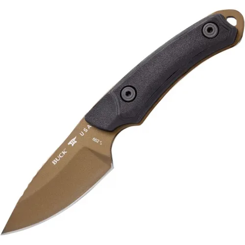 Buck Alpha Scout Backcountry Fixed Blade Knife - 2.88" Tan 420HC Blade Black VersaFlex Rubber Nylon Handle
