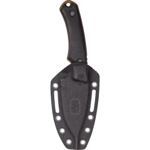 Buck Alpha Hunter Backcountry Fixed Blade Knife - 3.63" Tan 420HC Blade Black VersaFlex Rubber Nylon Handle