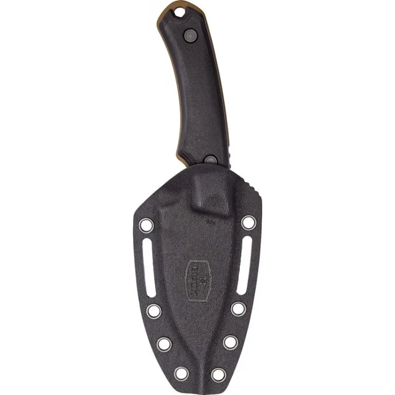 Buck Alpha Hunter Backcountry Fixed Blade Knife - 3.63" Tan 420HC Blade Black VersaFlex Rubber Nylon Handle Cyclaire Knives and Tools