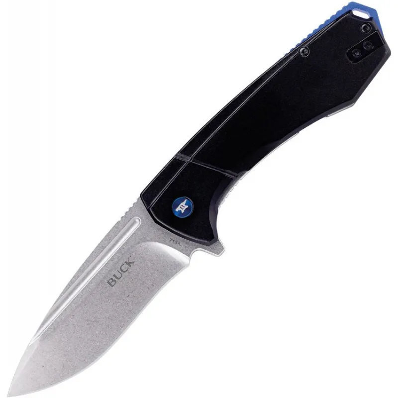 Buck Ruckus Frame Lock Folding Knife - 3.5" D2 Stonewashed DP Blade Black Aluminum and Steel Handle Cyclaire Knives and Tools