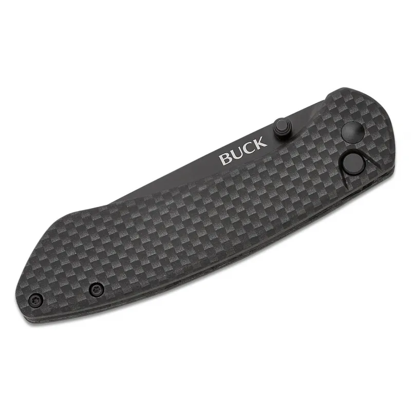 Buck 744 Sovereign Button Lock Folding Knife - 3.22" Black TiNi CP Blade Carbon Fiber Handle Cyclaire Knives and Tools