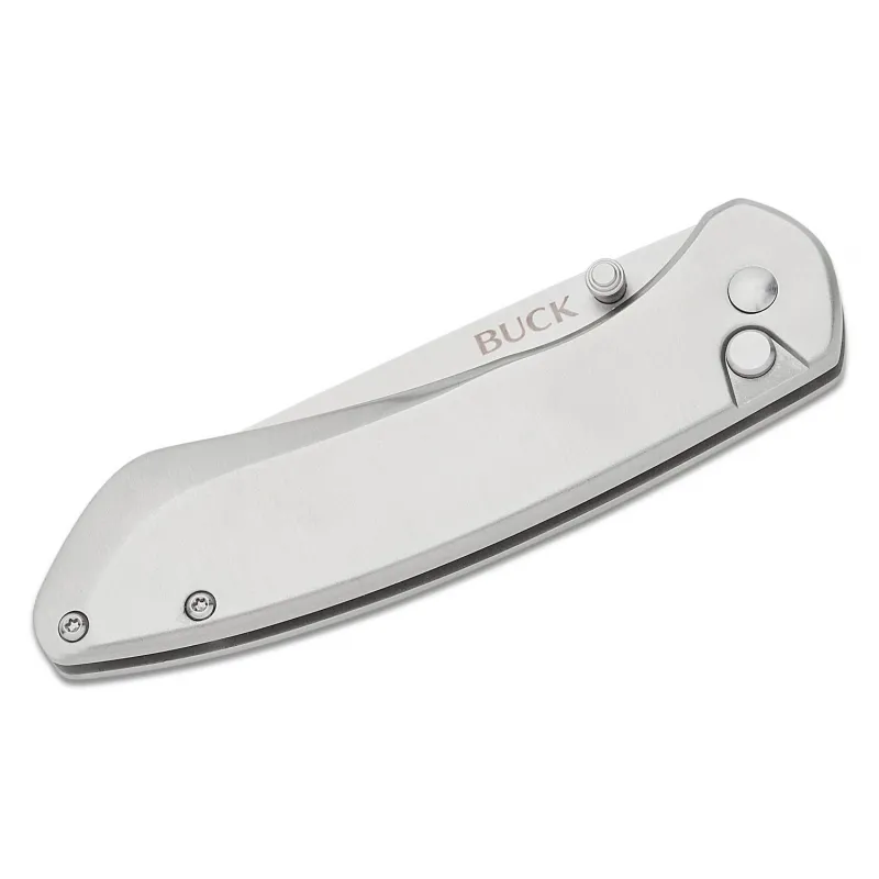 Buck 744 Sovereign Button Lock Folding Knife - 3.22" Stonewashed Blade, Stainless Steel Handle Cyclaire Knives and Tools