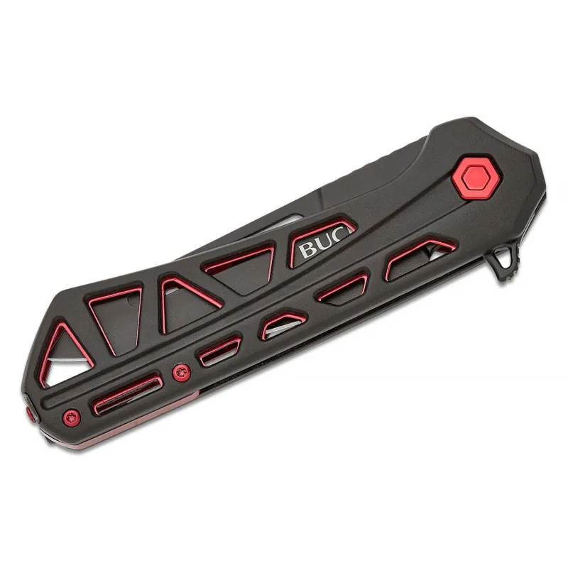 Buck 811 Trace Ops Folding Knife - 3.23" Reverse Tanto Blade Skeletonized Black and Red Aluminum Handle Cyclaire Knives and Tools