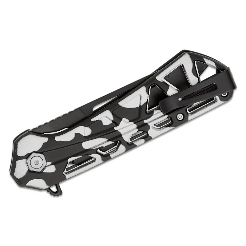 Buck 811 Trace Ops Folding Knife - 3.23" Black Reverse Tanto Blade Skeletonized Black and White Camo Aluminum Handle Cyclaire Knives and Tools