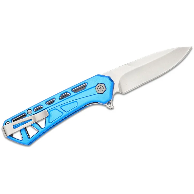 Buck 814 Mini Trace Folding Knife - 2.43" Stonewashed Combo DP Blade Skeletonized Blue Aluminum Handle Cyclaire Knives and Tools