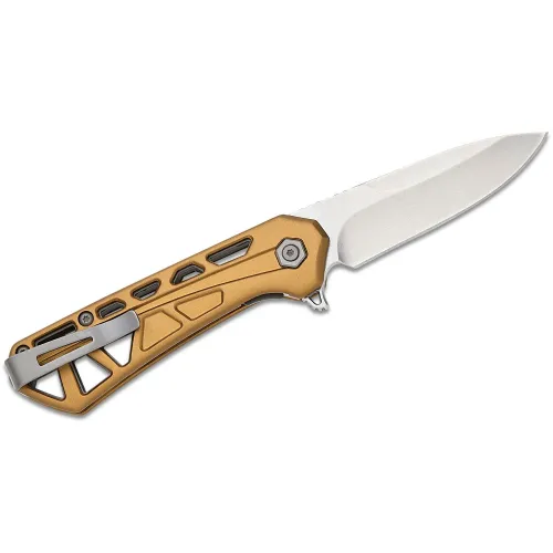 Buck 814 Mini Trace Folding Knife - 2.43" Stonewashed Combo DP Blade Skeletonized Bronze Aluminum Handle