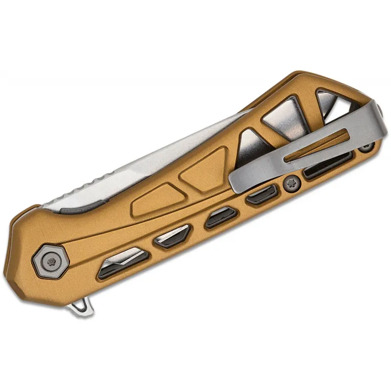 Buck 814 Mini Trace Folding Knife - 2.43" Stonewashed Combo DP Blade Skeletonized Bronze Aluminum Handle Cyclaire Knives and Tools