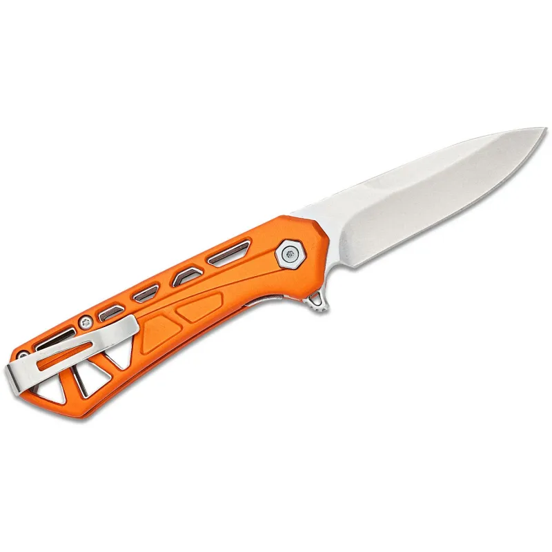 Buck 814 Mini Trace Folding Knife - 2.43" Stonewashed Combo DP Blade Skeletonized Orange Aluminum Handle Cyclaire Knives and Tools