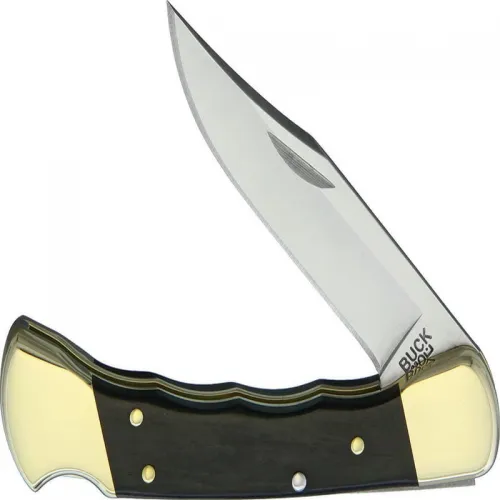Buck 110 Folding Hunter Finger Grooved Edition - 3.75" Blade Ebony Wood Handle Black Leather Sheath