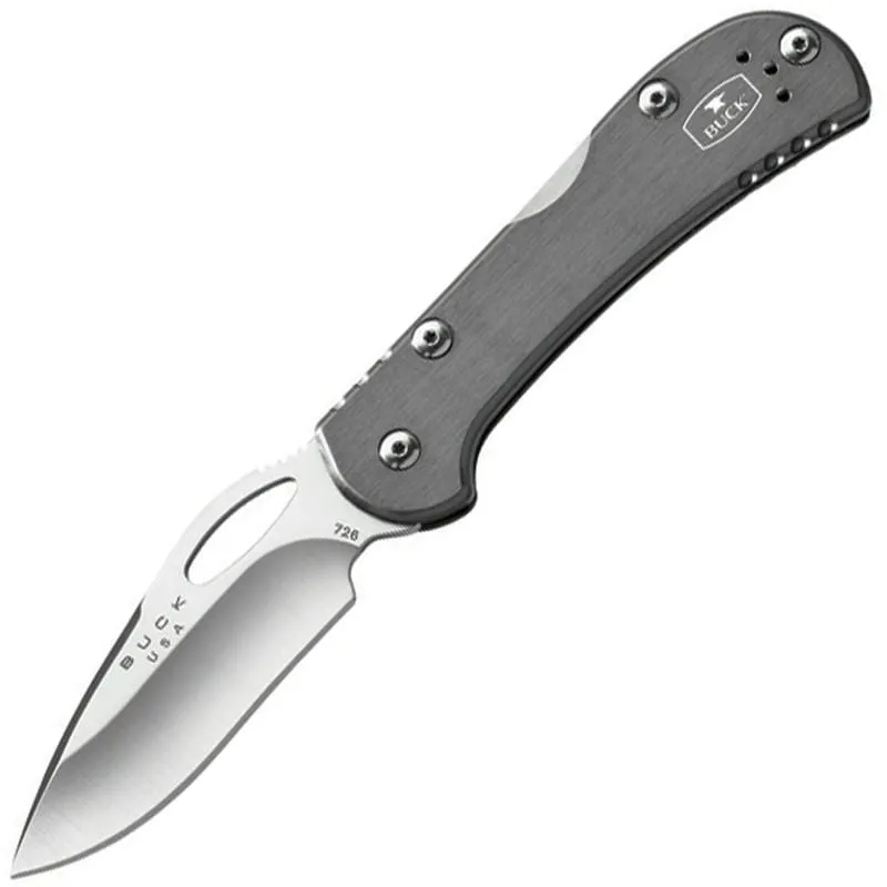 Buck 726 Mini Spitfire Folding Knife Grey Aluminum Handles Cyclaire Knives and Tools