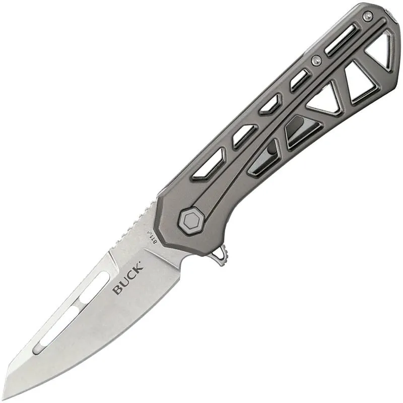 Buck 811 Trace Ops Folding Knife - 3.23" Reverse Tanto Blade Skeletonized Gray Aluminum Handle Cyclaire Knives and Tools
