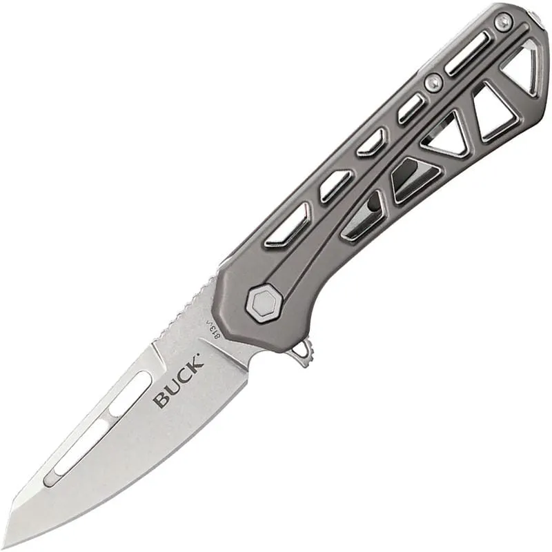Buck 813 Trace Mini Ops Folding Knife - 2.43" Reverse Tanto Blade Skeletonized Gray Aluminum Handle Cyclaire Knives and Tools