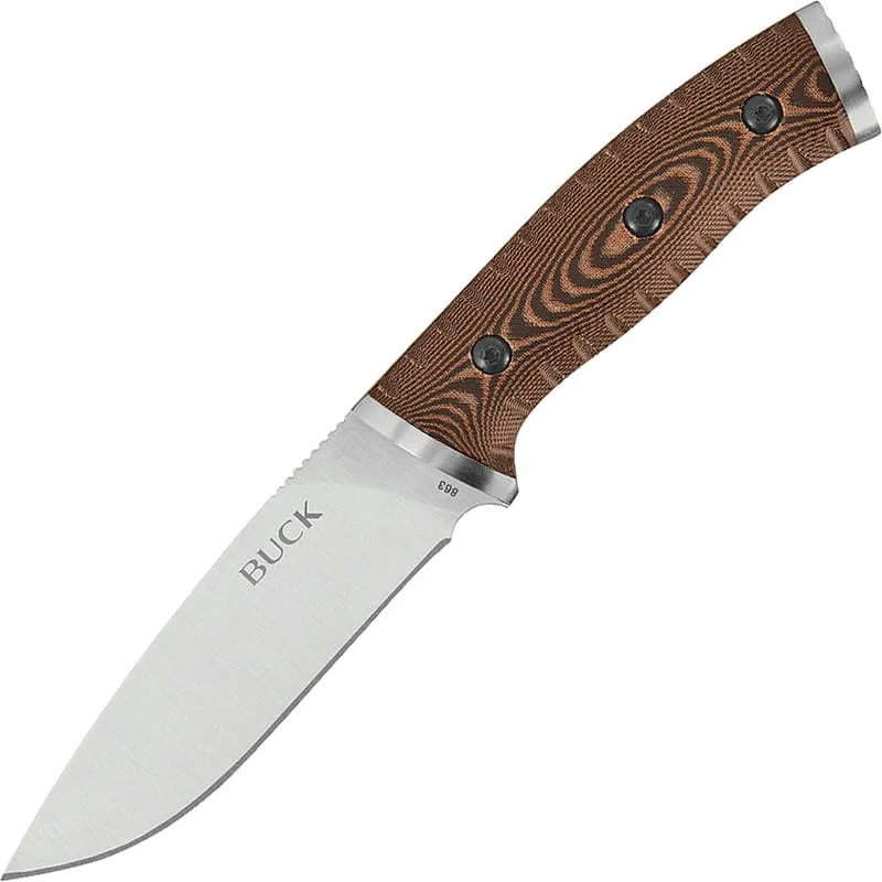 Buck 863 Selkirk Fixed Blade Bushcraft Knife - 4.62" Stainless Steel Blade Brown Micarta Handle Cyclaire Knives and Tools