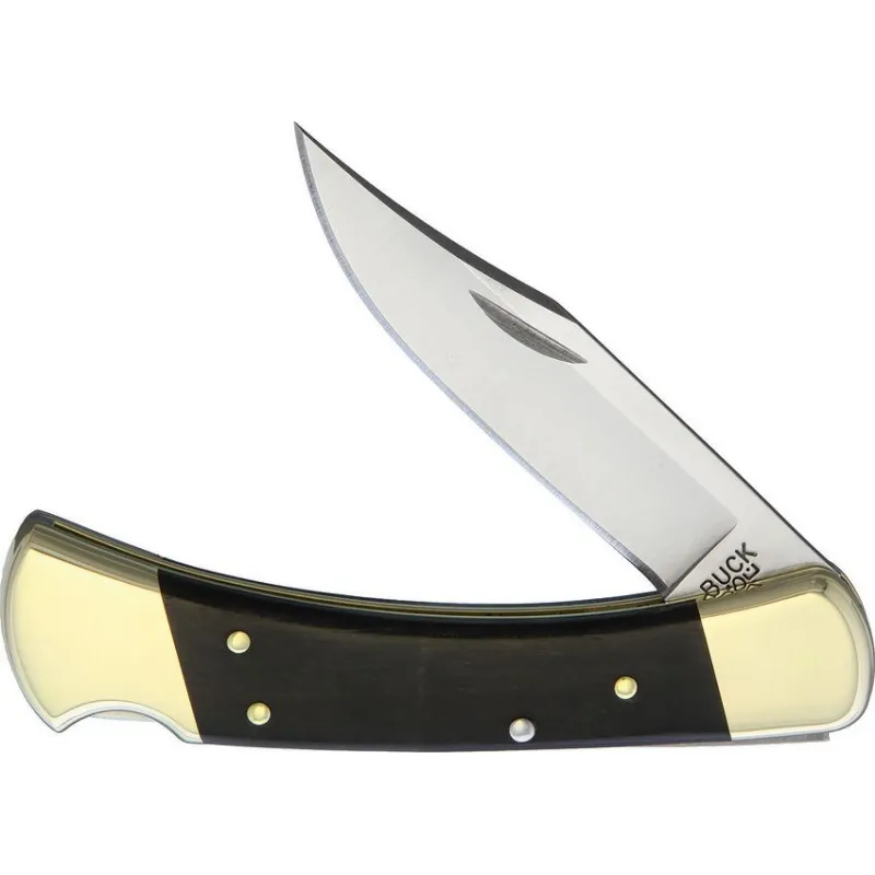 Buck 110 Folding Hunter - 3.75" Stainless Steel Blade Ebony Handle Black Leather Sheath Cyclaire Knives and Tools