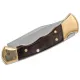 Buck 112 Ranger Finger Grooved Folding Hunter - 3" Blade Ebony Wood Handle Brass Bolsters  Cyclaire Knives and Tools